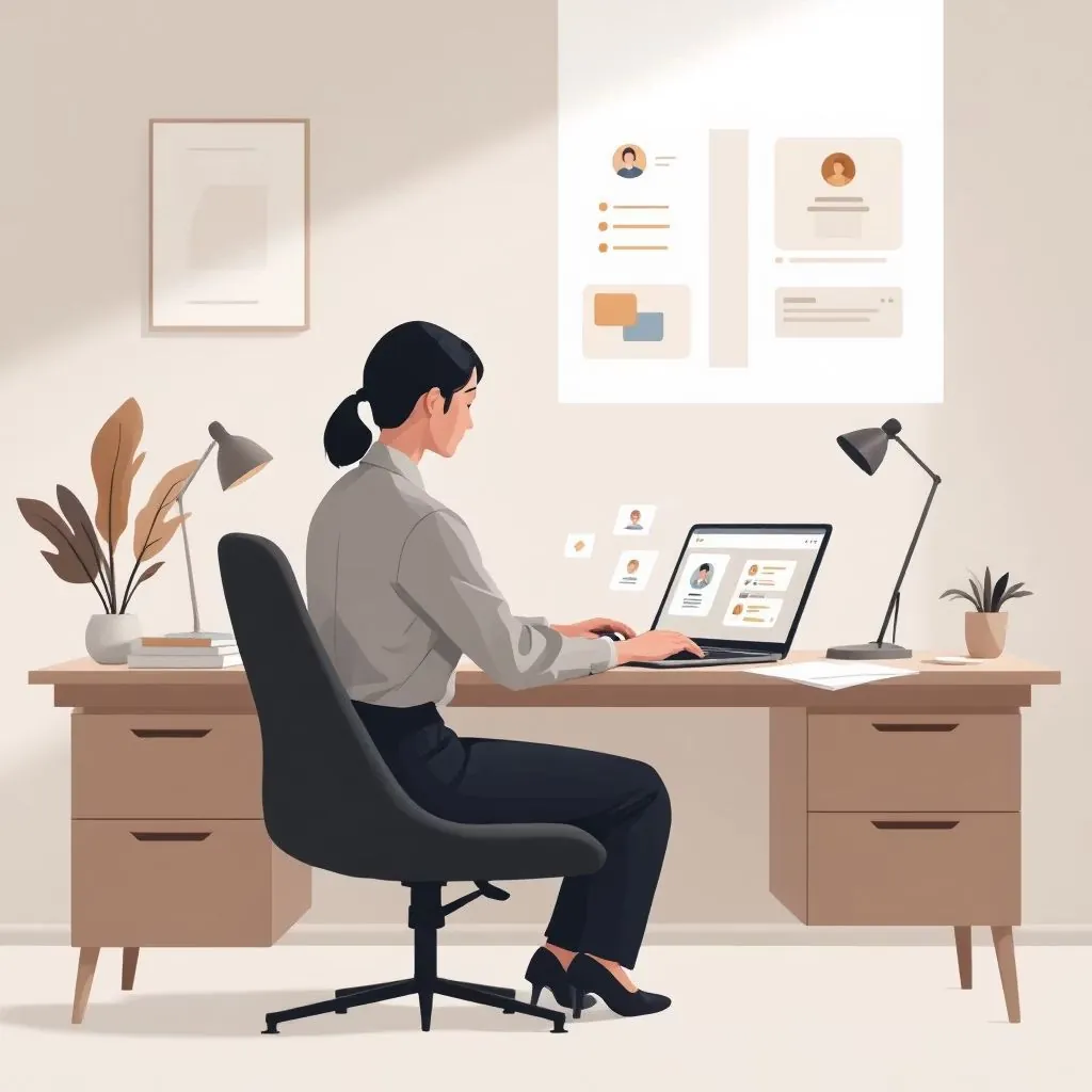 HR specialist updating employee profiles at her desk